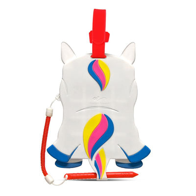 Boogie Board Sketch Pals Unicorn features a colorful, stylized unicorn design with a red handle and stylus.