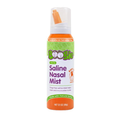 Boogie Mist Saline Nasal Mist, 3 oz bottle, helps clear and moisturize stuffy noses with a drug-free formula.