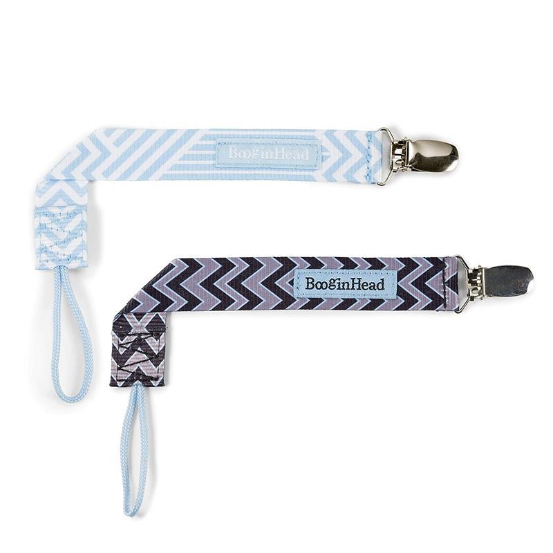 Booginhead 2-Pack Pacifier Clips, Blue and Black Chevron Image 1