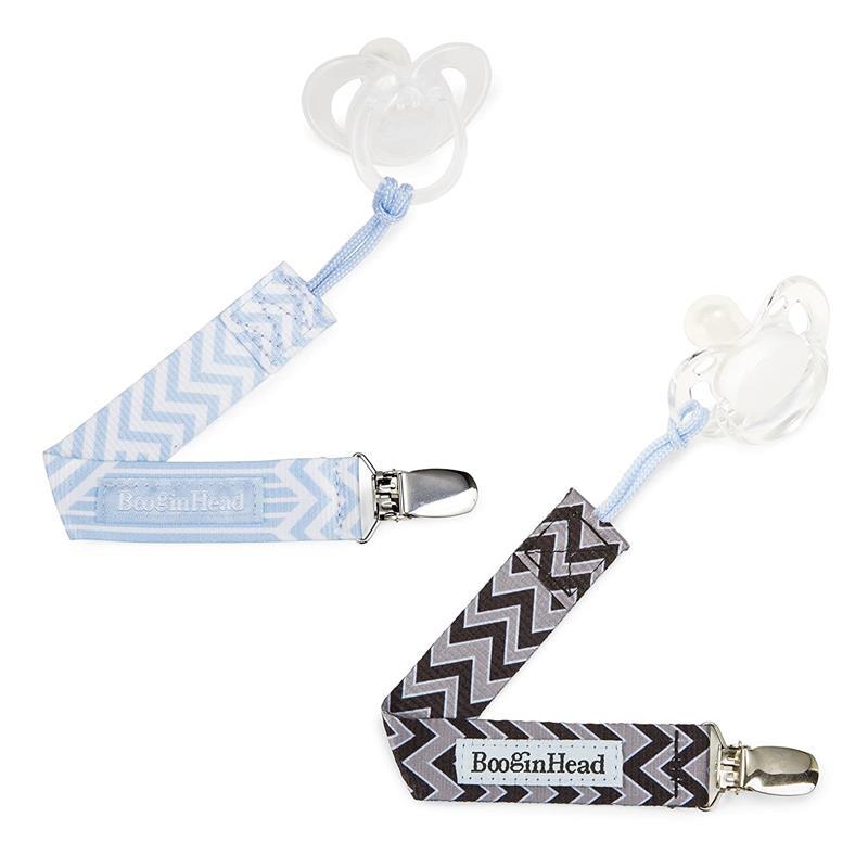 Booginhead 2-Pack Pacifier Clips, Blue and Black Chevron Image 3