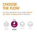 Flow rate options for Boon 3Pk Nursh Curve Bottle Nipples: Slow flow (0m+) highlighted, alongside extra slow, medium, and fast options.