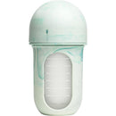 Boon Nursh 8 oz baby bottle in mint tie-dye pattern with a measuring scale and a soft silicone pouch.