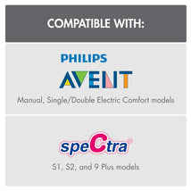 Compatible with Philips Avent and Spectra breast pump models, detailing model types for use with Boon NURSH Pump Adapter.