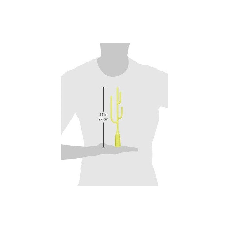 Boon POKE & STEM Drying Rack Accessories, a cactus-shaped drying rack measuring 11 inches tall, demonstrated in hand.