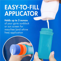 Easy-to-fill Boon YUVI Sunscreen Applicator holds up to 3 ounces of sunblock for mess-free application.