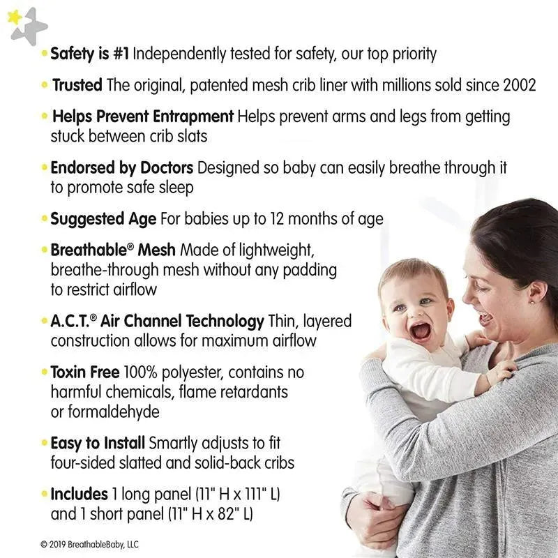 BreathableBaby - Classic Breathable Mesh Crib Liner, Gray Image 7