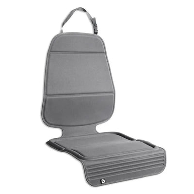 Gray Munchkin Brica Elite Seat Guardian auto seat protector with padded base and adjustable strap for securing in place.