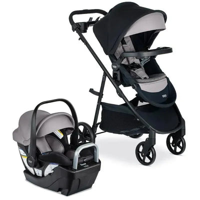 Britax Willow Brook S+ Travel System featuring a graphite onyx stroller and an Alpine anti-rebound infant car seat.