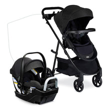 Britax Willow Brook S+ Travel System in Raven Black, featuring a stroller with a canopy and an infant car seat with a handle.