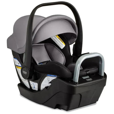 Britax Willow S Infant Car Seat in Graphite Onyx, featuring a protective canopy, anti-rebound base, and adjustable handle.