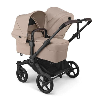 Bugaboo Donkey 6 Complete Stroller in Black/Desert Taupe Melange, featuring two removable seats and a large storage basket.