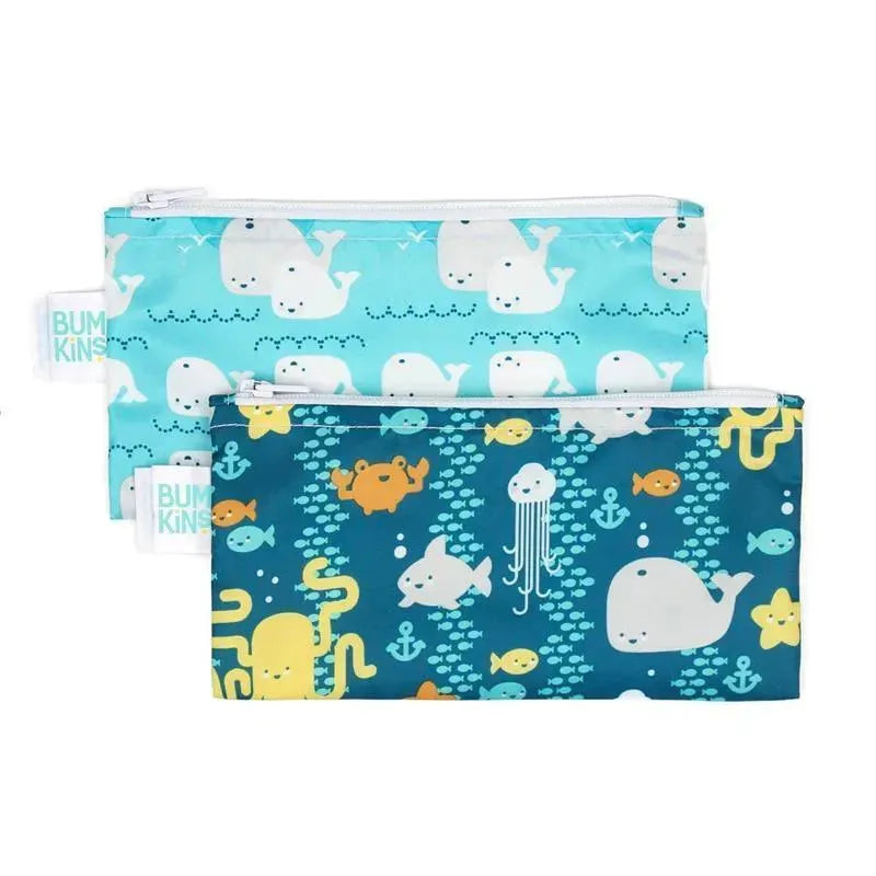 Bumkins 2-Pack Reusable Snack Bags, Sea Friends/Whales Away Image 1