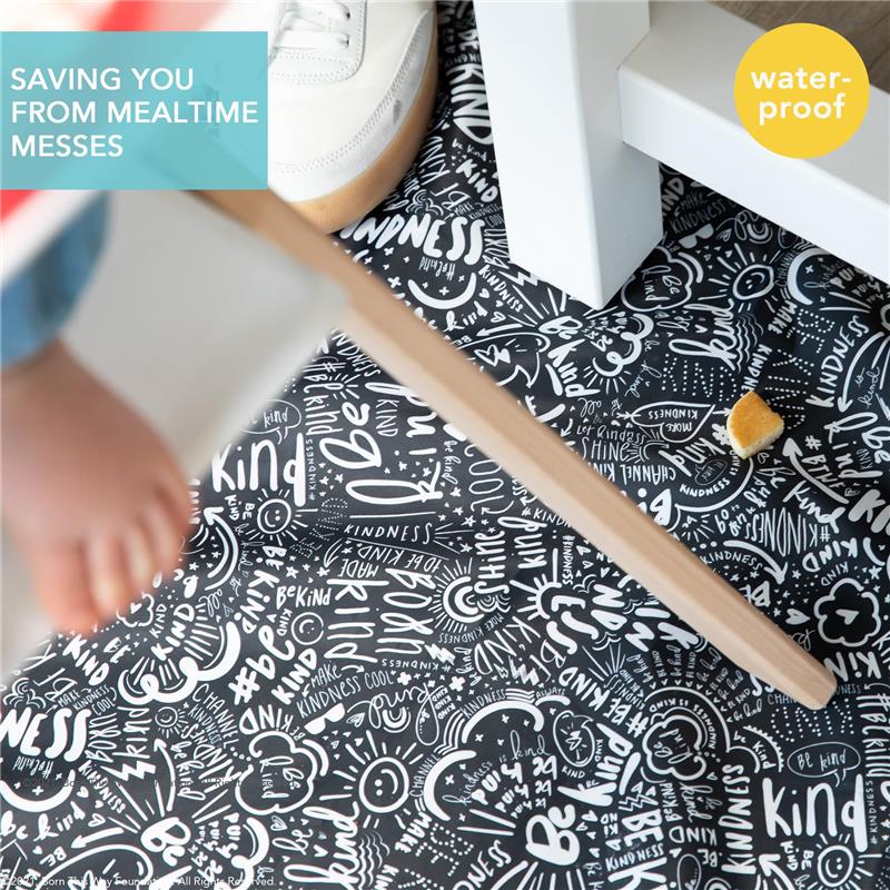 Bumkins Baby Splat Mat for Under High Chair, Born This Way Be Kind Black Image 2