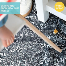 Bumkins Baby Splat Mat for Under High Chair, Born This Way Be Kind Black Image 2