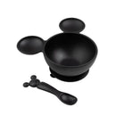 Disney-themed black silicone feeding bowl with Mickey Mouse ears and matching spoon, designed for infants.