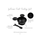 Disney Silicone First Feeding Set in black featuring a bowl with a strong suction base and a small spoon, ideal for toddlers.