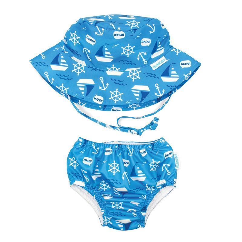 Bumkins Reusable Swim Diaper and Hat, UPF +50, Ahoy Image 1