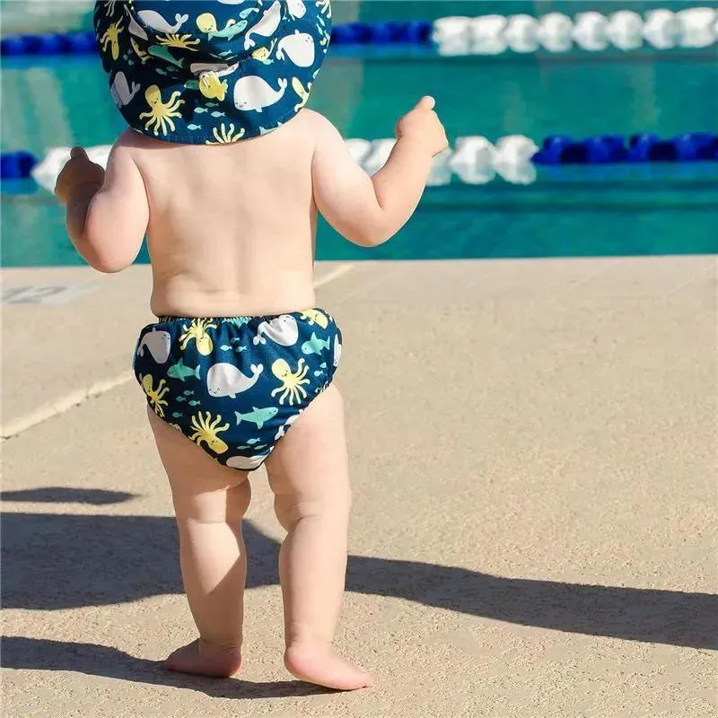 Bumkins Reusable Swim Diaper and Hat, UPF +50, Deep Sea.