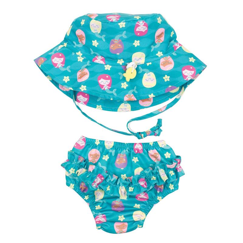 Bumkins Reusable Swim Diaper and Hat, UPF +50, Mermaids Image 2
