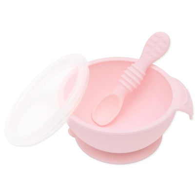Bumkins - Silicone First Feeding Set with Lid & Spoon, Pink Image 1