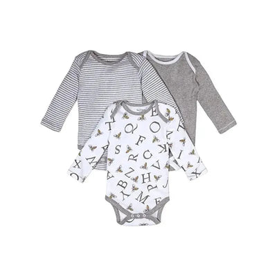 Burts Bees - 3Pk A-Bee-C Organic Long Sleeve Bodysuits, Heather Grey Image 1