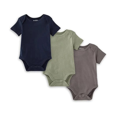 Burts Bees - 3Pk Baby Unisex Organic Solid Short Sleeve Bodysuits, Midnight Image 1