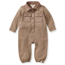 Burts Bees Acid Wash Infant Jumpsuit in Ginger Loaf color, featuring a collared design and front button closure with two chest pockets.