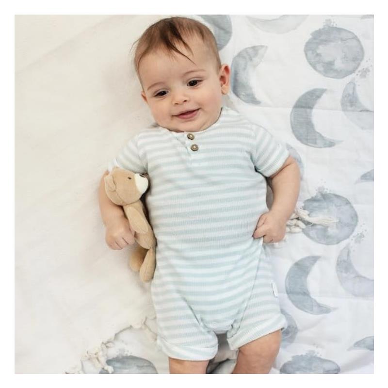 Burts Bees - Baby Boy Rib Stripe Romper, Ocean Image 3