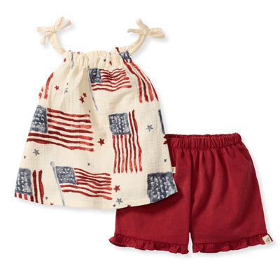 Burts Bees Baby Girl American Flag Girl Tank & Shorts Set Image 1