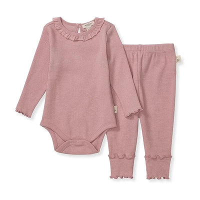 Burts Bees - Baby Girl Thermal Bodysuit & Pant Set, Persian Rose Image 1