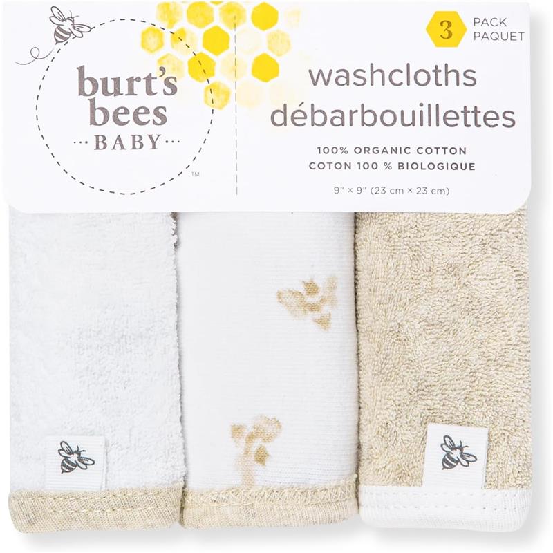Burt's Bees - Baby Infant Washcloths, 100% Organic Cotton, 3Pck, Hummus Image 4