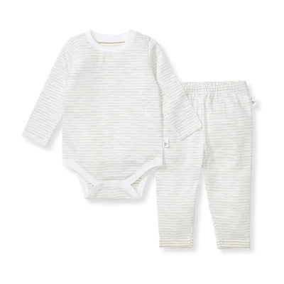 Burts Bees - Baby Unisex Slub Stripe Bodysuit Set, Mossy Green Image 1