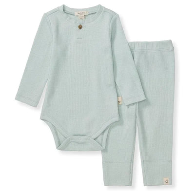 Burts Bees - Baby Unisex Thermal Bodysuit & Pant Set, Cloudy Image 1