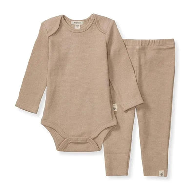 Burts Bees - Baby Unisex Thermal Neutral Bodysuit & Pant Set, Cremini Image 1