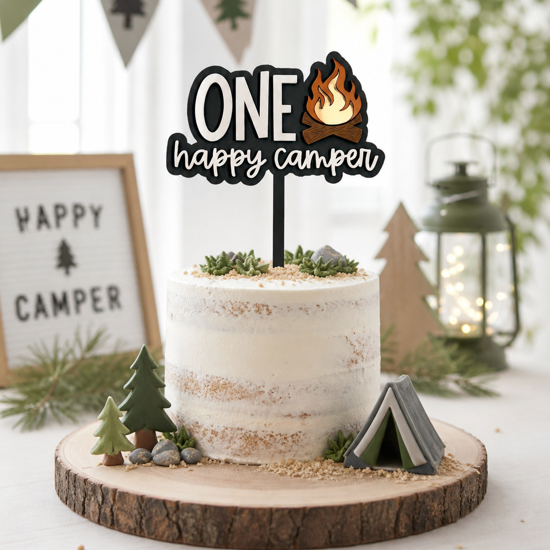 ONE Happy Camper First Birthday Cake Topper