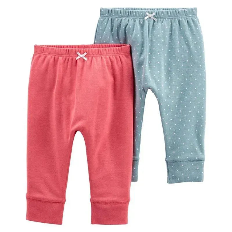 Carter's 2-Pack Baby Girl Pull-On Pants, Pink and Blue with Polka Dots Image 1