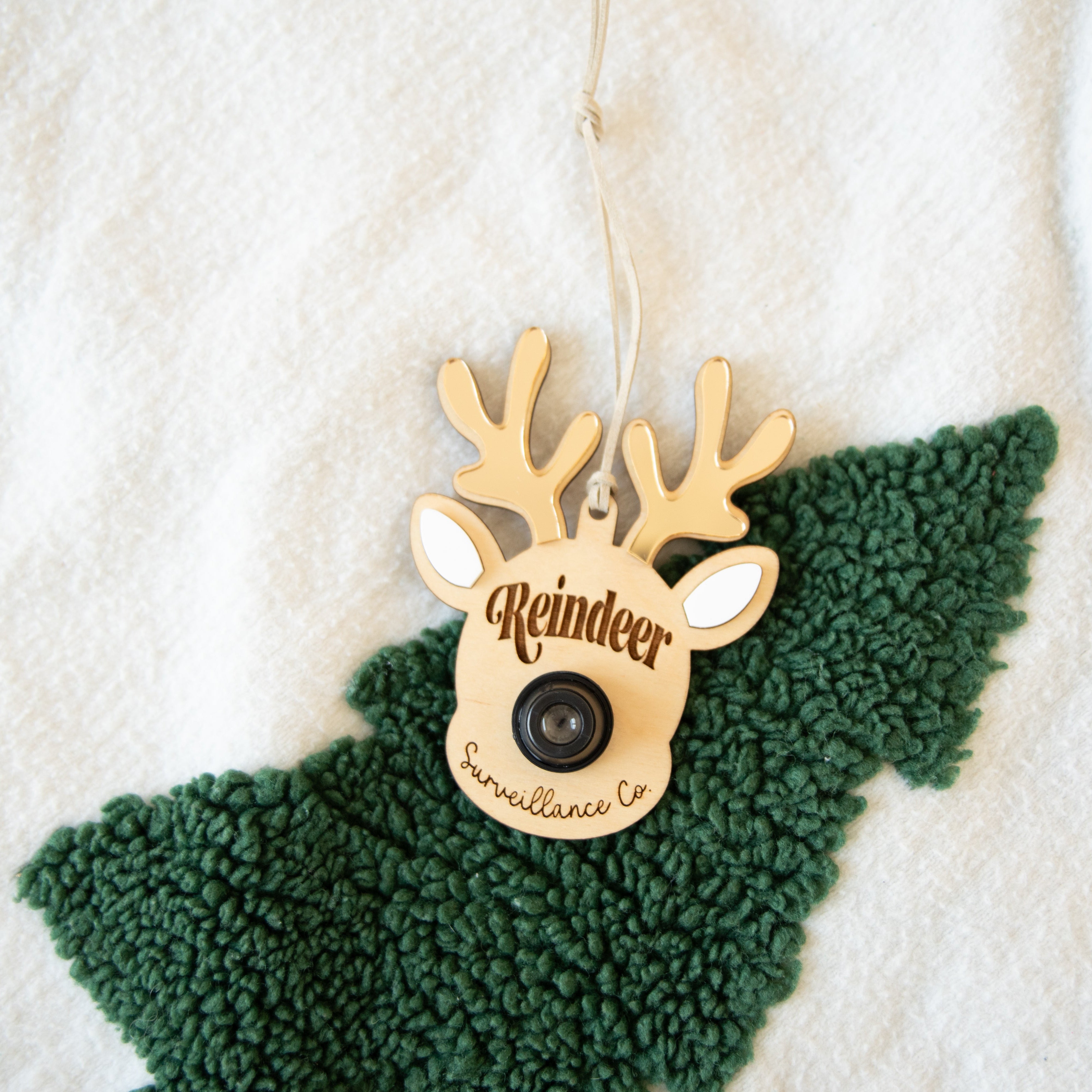 Reindeer Surveillance Santa Cam Ornament - Gold
