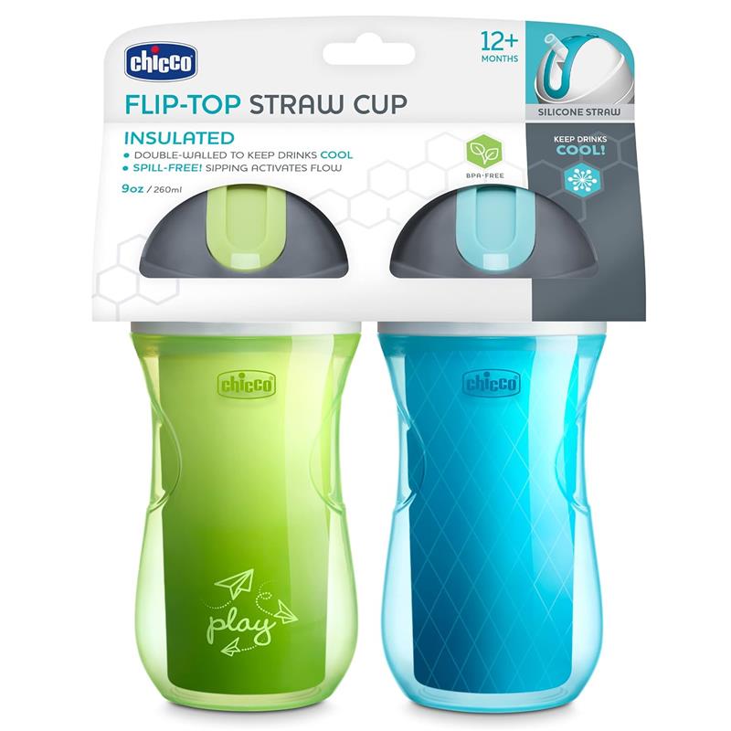 Chicco Flip Top Insulated Straw Cup 12+ Green/Teal Image 5