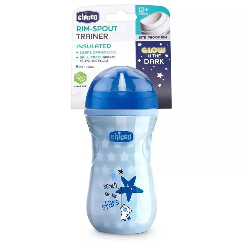 Chicco Glow In Dark Insulated Rim Spout Trainer Cup 9Oz, Blue, 12M+ Blue Image 2