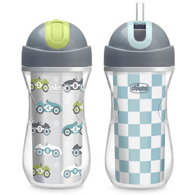 Chicco Insulated Flip-Top Straw Cup 9oz 2-Pack - Cars & Checker Image 1