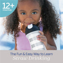 Chicco Insulated Straw Sippy Cup 12+ Months, 9oz Toddler Training Cup with Spill-Free Flip-Top Lid, BPA-Free 2-Pack, Black/White/Silver