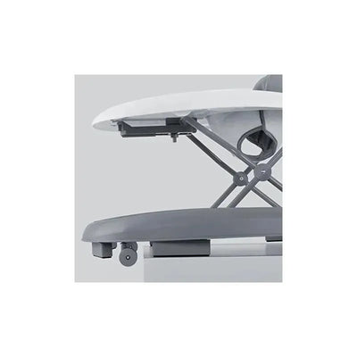 Infant walker with a grey base, featuring a sturdy design and wheels for mobility, ideal for encouraging walking skills.
