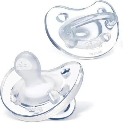 Chicco PhysioForma pacifier made of 100% soft silicone, designed for babies 0-6 months, clear and contoured.