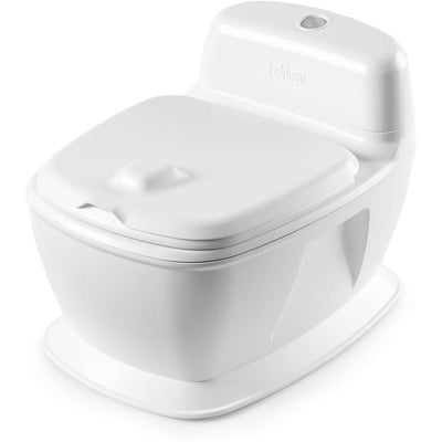 Chicco toddler training toilet in sleek white design with a removable lid for easy cleaning and an ergonomic shape.