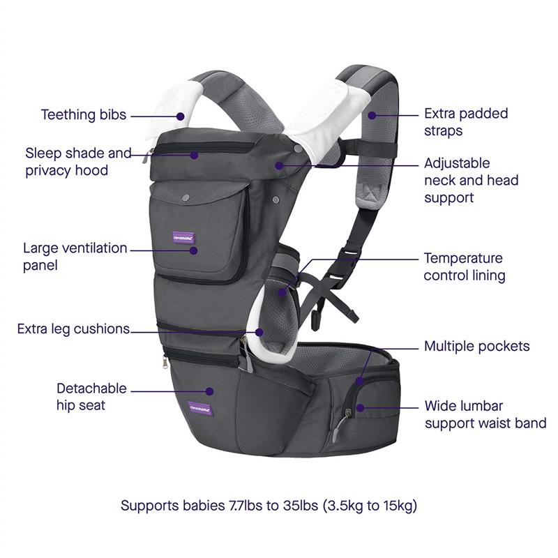 Clevamama Ergonomic Baby & Hip Carrier, Black Image 3