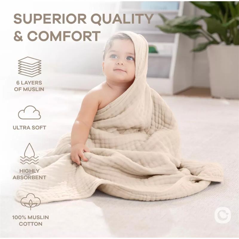 Comfy Cubs 2Pk Hooded Towels 6 Layers, Sand Image 4