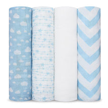 Comfy Cubs 4Pk Muslin Swaddle Blankets, Blue Image 1