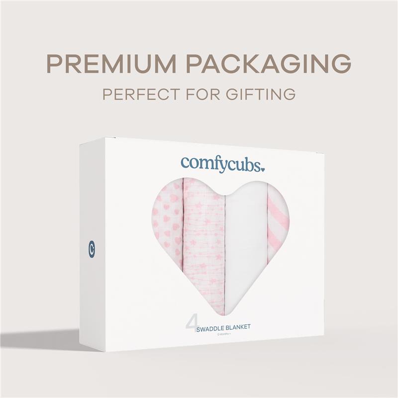 Comfy Cubs 4Pk Muslin Swaddle Blankets, Pink Image 6