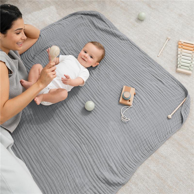 Comfy Cubs Muslin Baby Blanket, Heather Blue Image 2