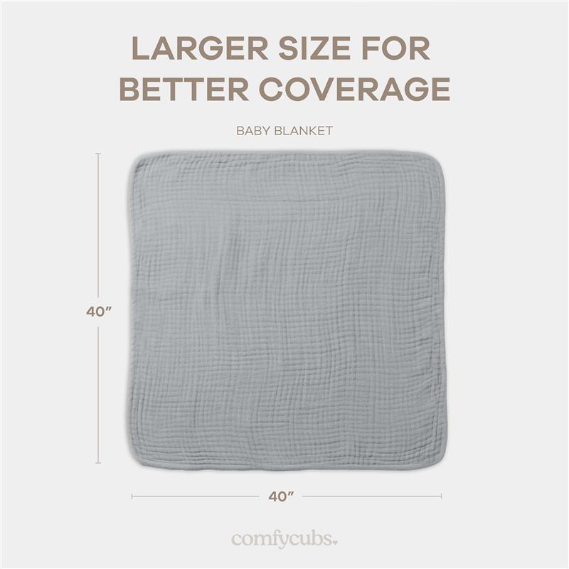 Comfy Cubs Muslin Baby Blanket, Heather Blue Image 4